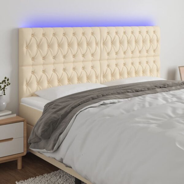 vidaXL sengegavl med LED-lys 180x7x118/128 cm stof cremefarvet