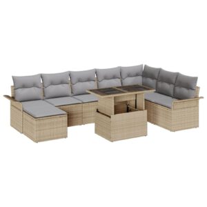 Havesofa Sæt med pude med opbevaring 9 stk Beige og lys grå
