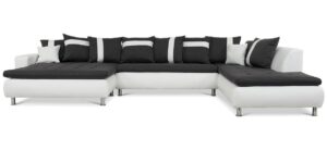 Miami XL U-sofa venstrevendt – hvidt tekstillæder og koksgrå puder