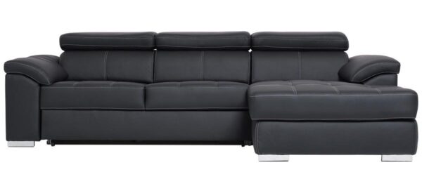 Stitch sovesofa med chaiselong, højrevendt – sort PU læder og sengeudtræk