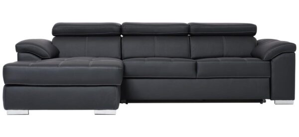 Stitch sovesofa med venstrevendt chaiselong og sengeudtræk – sort PU