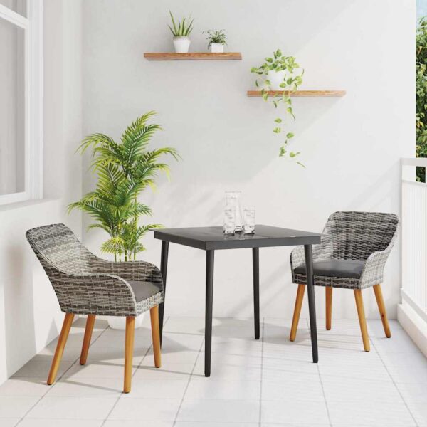 vidaXL Have Spisebordssæt med pude 3 pcs Grå polyrattan