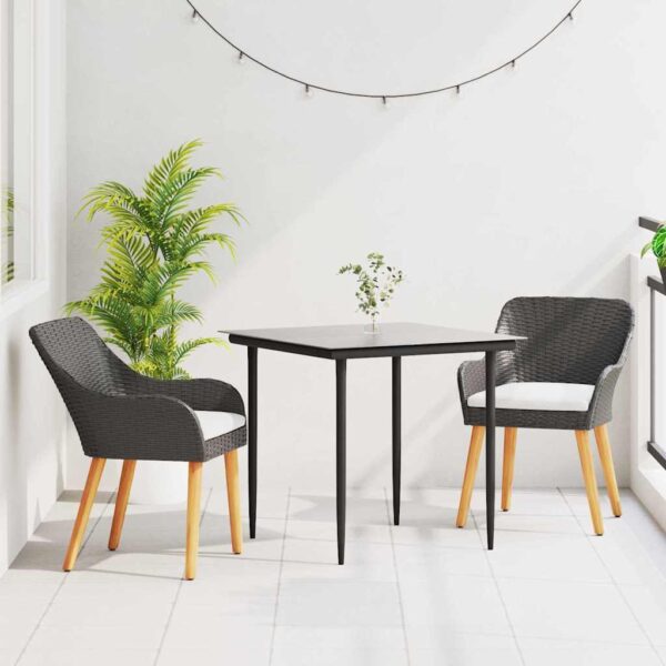 vidaXL Have Spisebordssæt med pude 3 pcs Sort polyrattan