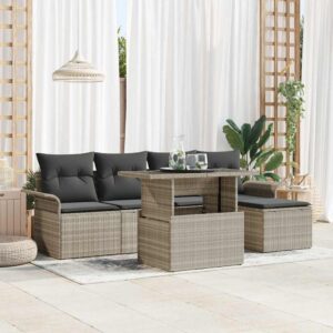 vidaXL Havesofa Sæt med pude 6 pcs Lysegrå Poly rattan