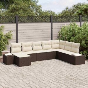 vidaXL Havesofa Sæt med pude 8 pcs Brun og Creme polyrattan
