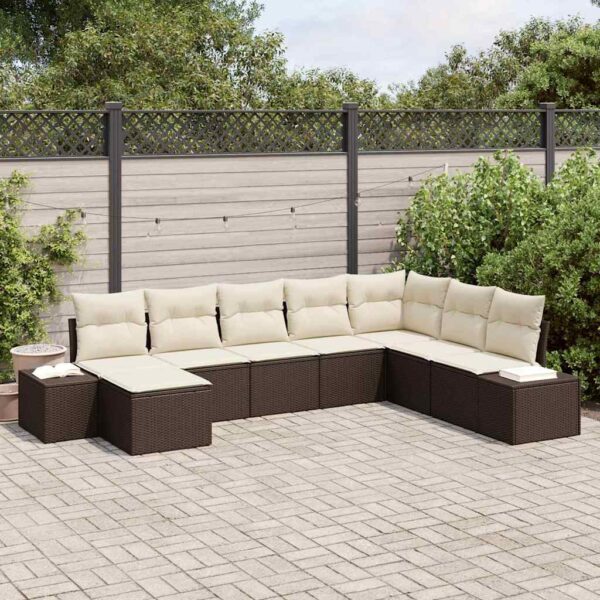 vidaXL Havesofa Sæt med pude 8 pcs Brun og Creme polyrattan