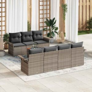 vidaXL Havesofa Sæt med pude 8 pcs Grå polyrattan