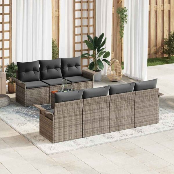 vidaXL Havesofa Sæt med pude 8 pcs Grå polyrattan