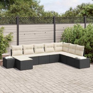 vidaXL Havesofa Sæt med pude 8 pcs Sort og Cream polyrattan