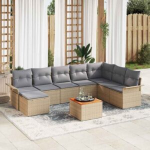 vidaXL Havesofa Sæt med pude 9 pcs Beige polyrattan