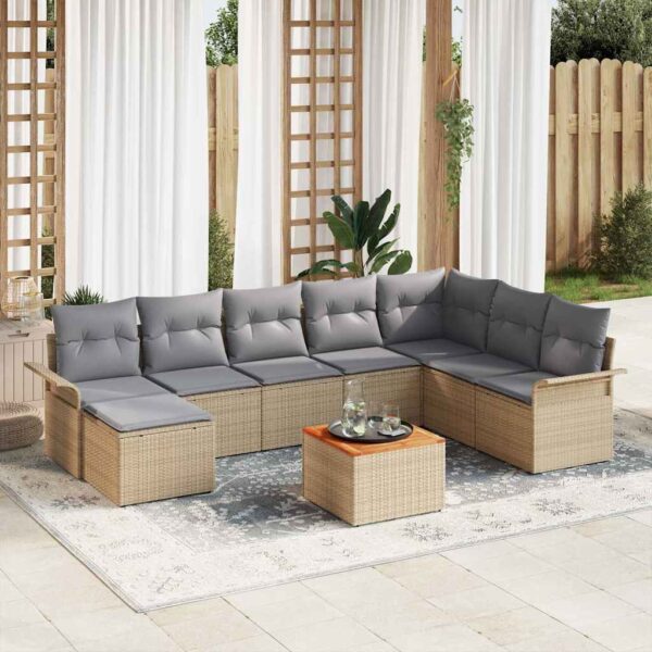 vidaXL Havesofa Sæt med pude 9 pcs Beige polyrattan