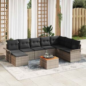 vidaXL Havesofa Sæt med pude 9 pcs Grå polyrattan