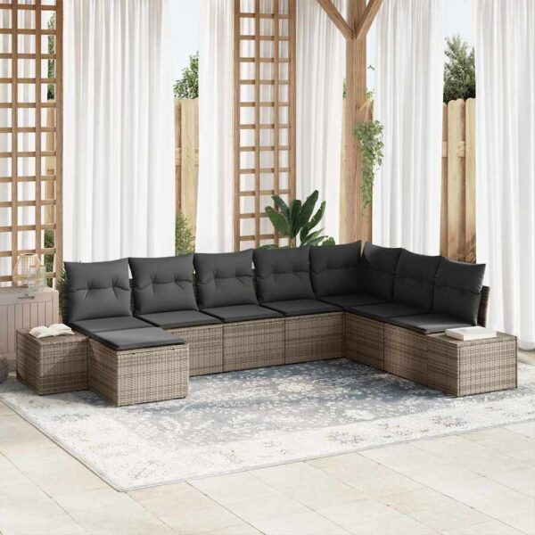vidaXL Havesofa Sæt med pude med opbevaring 8 pcs Grå polyrattan
