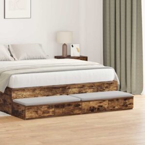 vidaXL Sengeskuffer Røget eg 160 x 36,5 x 16,5 cm Konstrueret træ