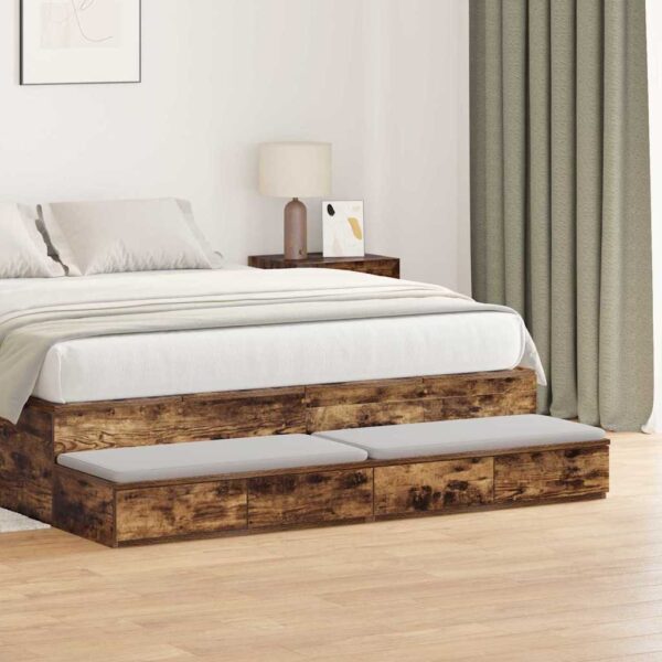 vidaXL Sengeskuffer Røget eg 160 x 36,5 x 16,5 cm Konstrueret træ