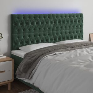 vidaXL sengegavl med LED-lys 180x7x118/128 cm fløjl mørkegrøn