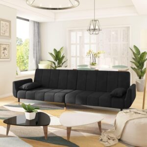 2-personers sovesofa med 2 puder fløjl sort