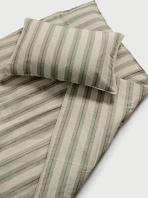 DAWN Hør Bomuld sengetøj - Ivory / Nordic Green / Mocha Brown - 100% økologisk bomuld -