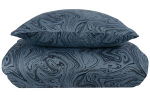 Dobbelt sengetøj 200x200 cm - Bomuldssatin - Mørkeblåt marble print