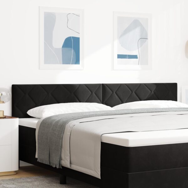 LED-sengegavl med LED -strimmellys Geometrisk Sort 200 cm Fløjl