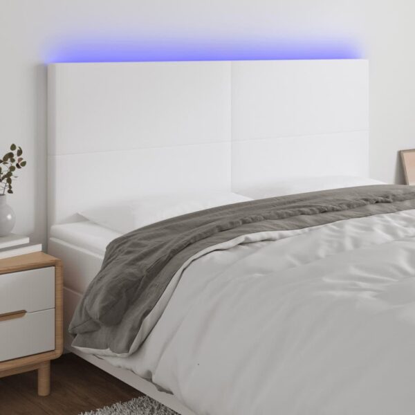 Sengegavl med LED-lys 180x5x118/128 cm kunstlæder hvid