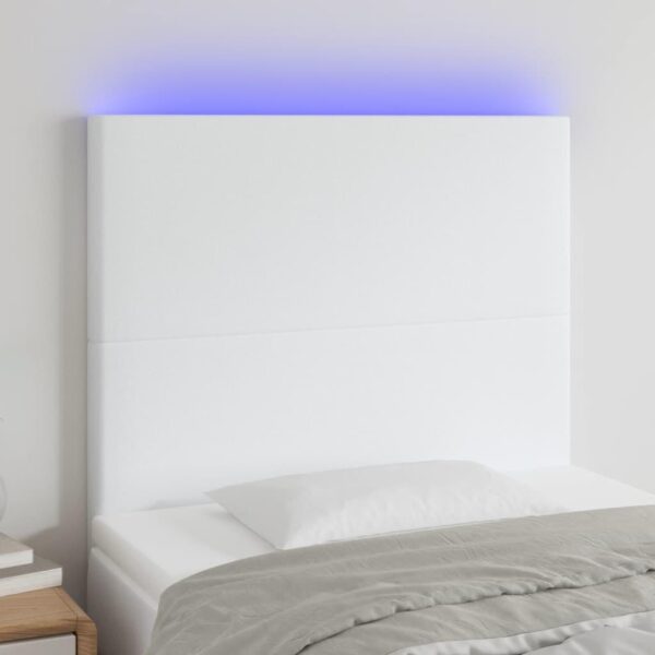 Sengegavl med LED-lys 90x5x118/128 cm kunstlæder hvid