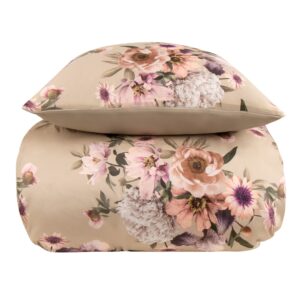 Sengetøj 140x220 cm - Bomuldssatin - Vendbart beige blomster sengetøj