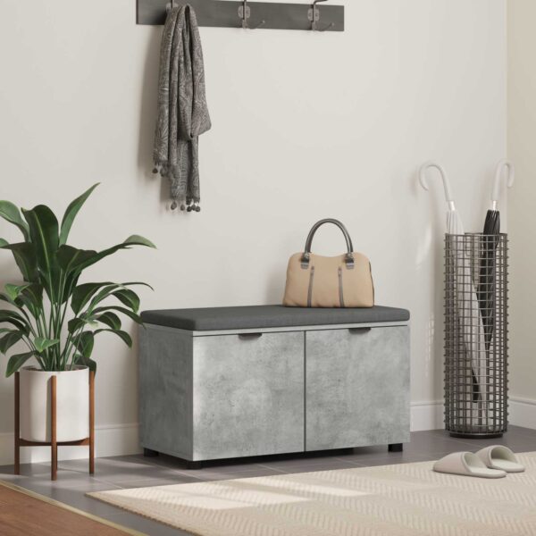 vidaXL Hallbænk med pude BetonGrå 80 x 38 x 46 cm Kunstigt træ og stof