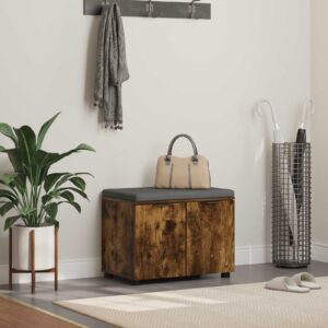vidaXL Hallbænk med pude Røget Eg 60 x 38 x 46 cm Kunstigt træ og stof