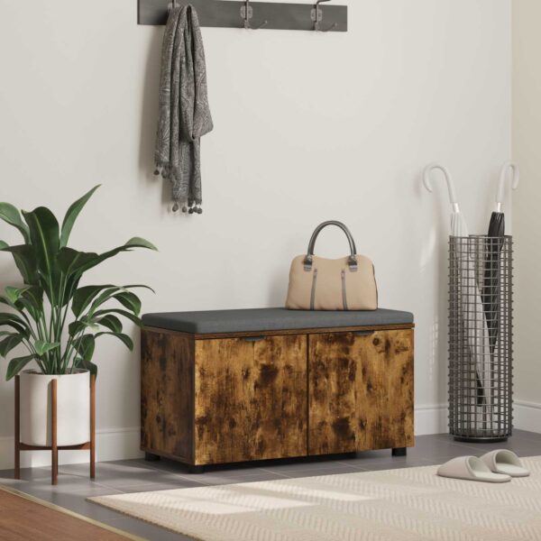 vidaXL Hallbænk med pude Røget Eg 80 x 38 x 46 cm Kunstigt træ og stof