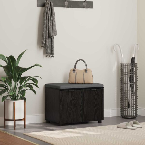 vidaXL Hallbænk med pude Sort Eg 60 x 38 x 46 cm Kunstigt træ og stof