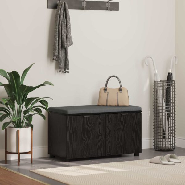 vidaXL Hallbænk med pude Sort Eg 80 x 38 x 46 cm Kunstigt træ og stof
