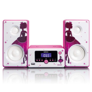 Lenco MC-020 Mikromusiksystem - Bluetooth, USB-A, AUX, Vækkeur - Prinsesse Design