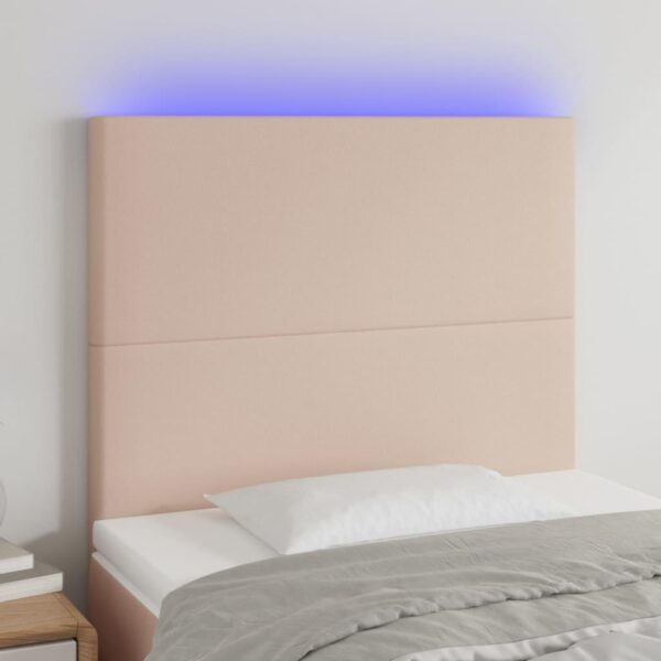 Sengegavl med LED-lys 90x5x118/128 cm kunstlæder cappuccino