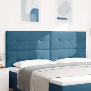 vidaXL LED sengegavl med LED-lysstrimler Blå 200 cm Fløjl