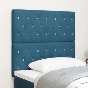 vidaXL LED sengegavl med LED-lysstrimler Mørk blå 90 cm Fløjl