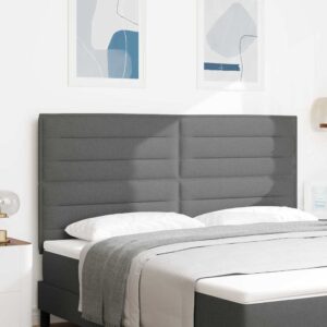 vidaXL LED sengegavl med LED-lysstrimler Mørkegrå 180 cm Stof