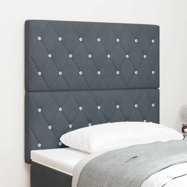 vidaXL LED sengegavl med LED-lysstrimler Mørkegrå 90 cm Fløjl