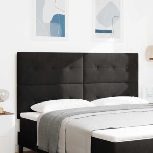 vidaXL LED sengegavl med LED-lysstrimler Sort 180 cm Fløjl