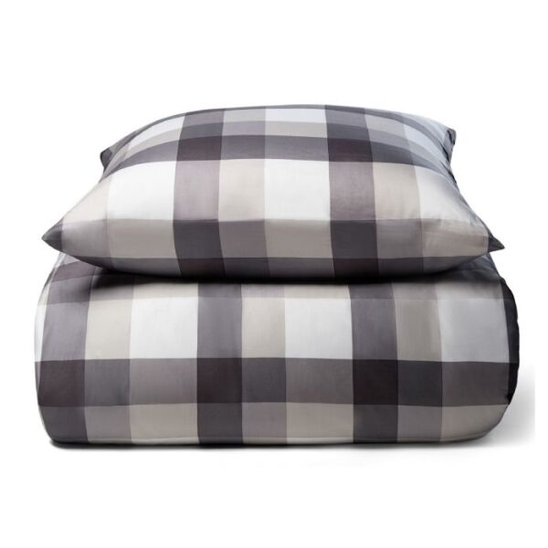 Bambus dobbelt sengetøj - 100% Naturligt bambus - 200x220 cm - Store grå tern - Satinvævet dobbelt sengesæt