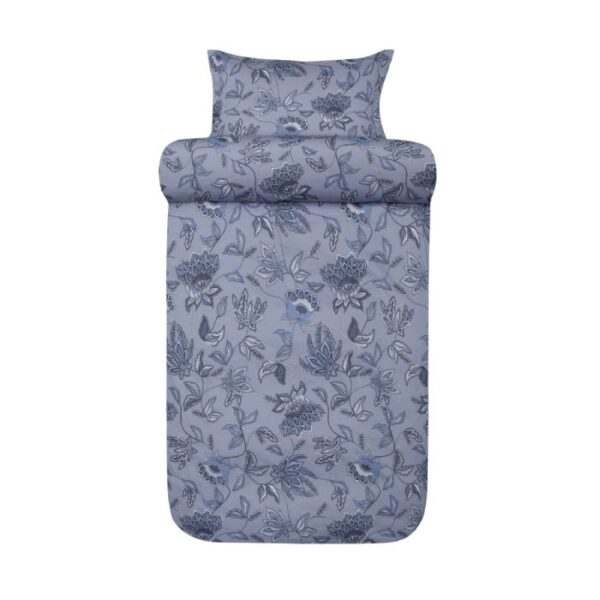 Blomstret dobbelt sengetøj 200x220 cm - 100% bomuldssatin - Mille denim blå satin sengesæt - Høie Of Scandinavia sengelinned