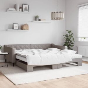 Daybed med udtræk og madras 100x200 cm stof gråbrun