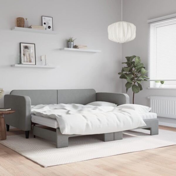 Daybed med udtræk og madras 100x200 cm stof lysegrå