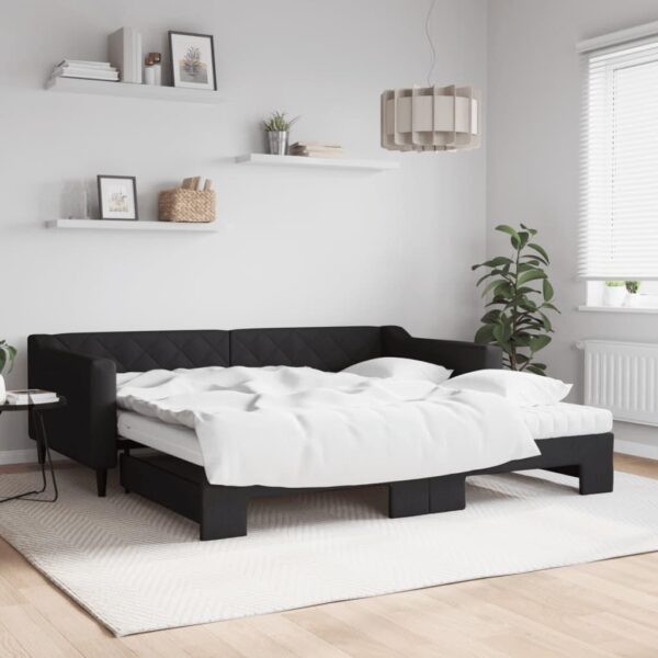 Daybed med udtræk og madras 100x200 cm stof sort
