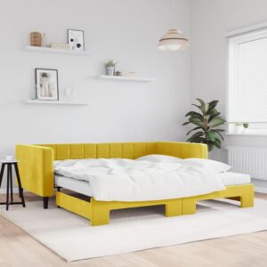Daybed med udtræk og madras 100x200 cm velour gul