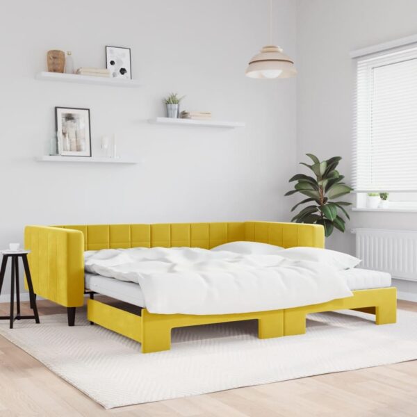 Daybed med udtræk og madras 100x200 cm velour gul