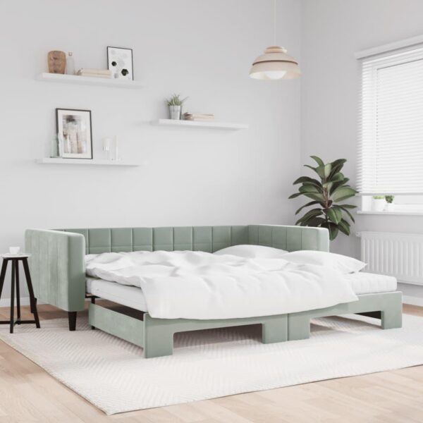 Daybed med udtræk og madras 100x200 cm velour lysegrå