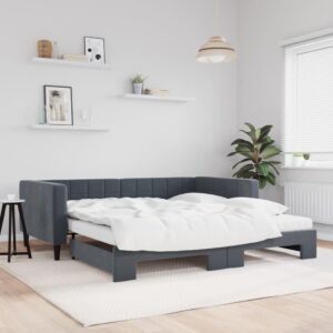 Daybed med udtræk og madras 100x200 cm velour mørkegrå