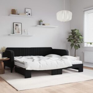 Daybed med udtræk og madras 100x200 cm velour sort