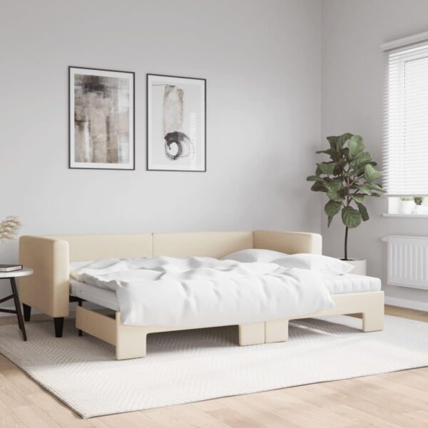 Daybed med udtræk og madras 80x200 cm stof cremefarvet